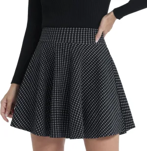 DJT Women's Basic Versatile Casual Stretchy Flared Pleated Mini Skater Skirt with Shorts