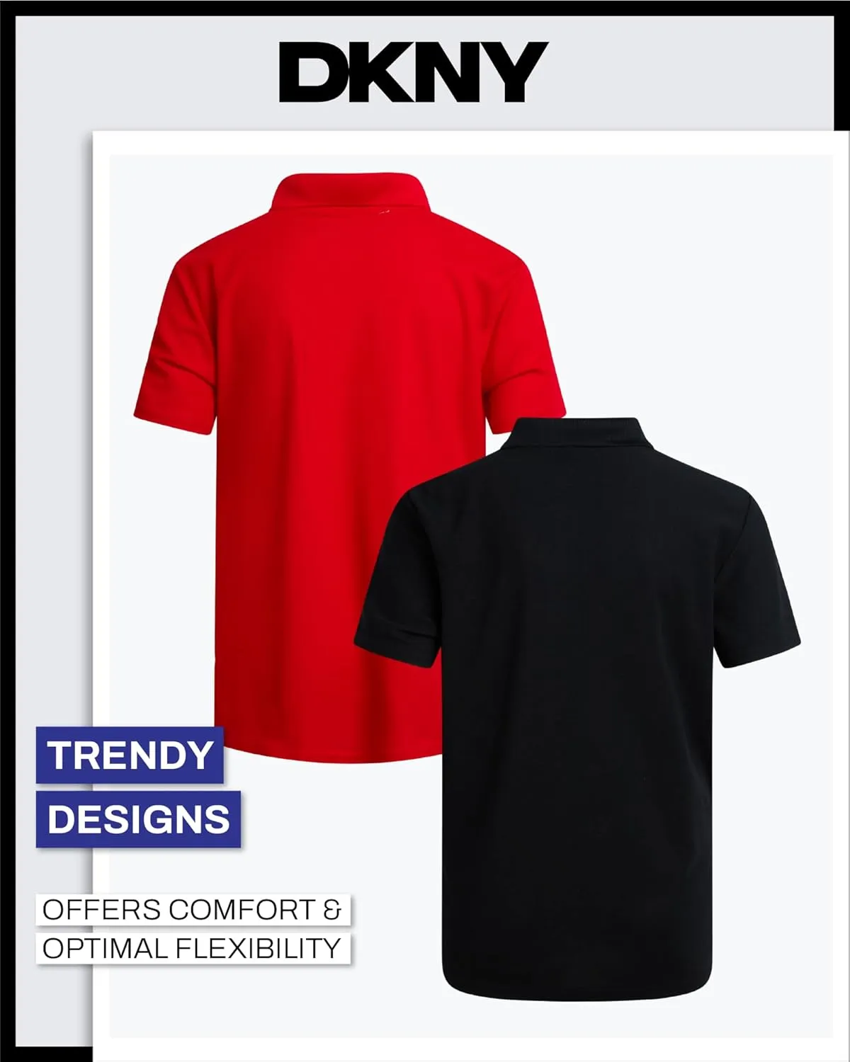 DKNY Boys' Polo Shirt - 2 Pack Active Short Sleeve School Uniform Golf Shirts for Boys, Quick Dry Performance Fabric (8-20)
