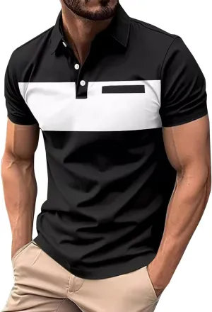 DOPOCQ Polo Shirts for Men Casual Business Fashion Color Block Polo Shirts Plus Size Lapel Golf Basic Henley Shirts