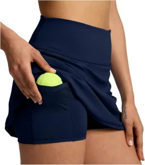 Double Layered Pleats Tennis Skirts for Women High Waisted Skirt Workout Athletic Summer Casual Sports Shorts with Pockets Athletic Shorts for Women,Dark Blue,L
