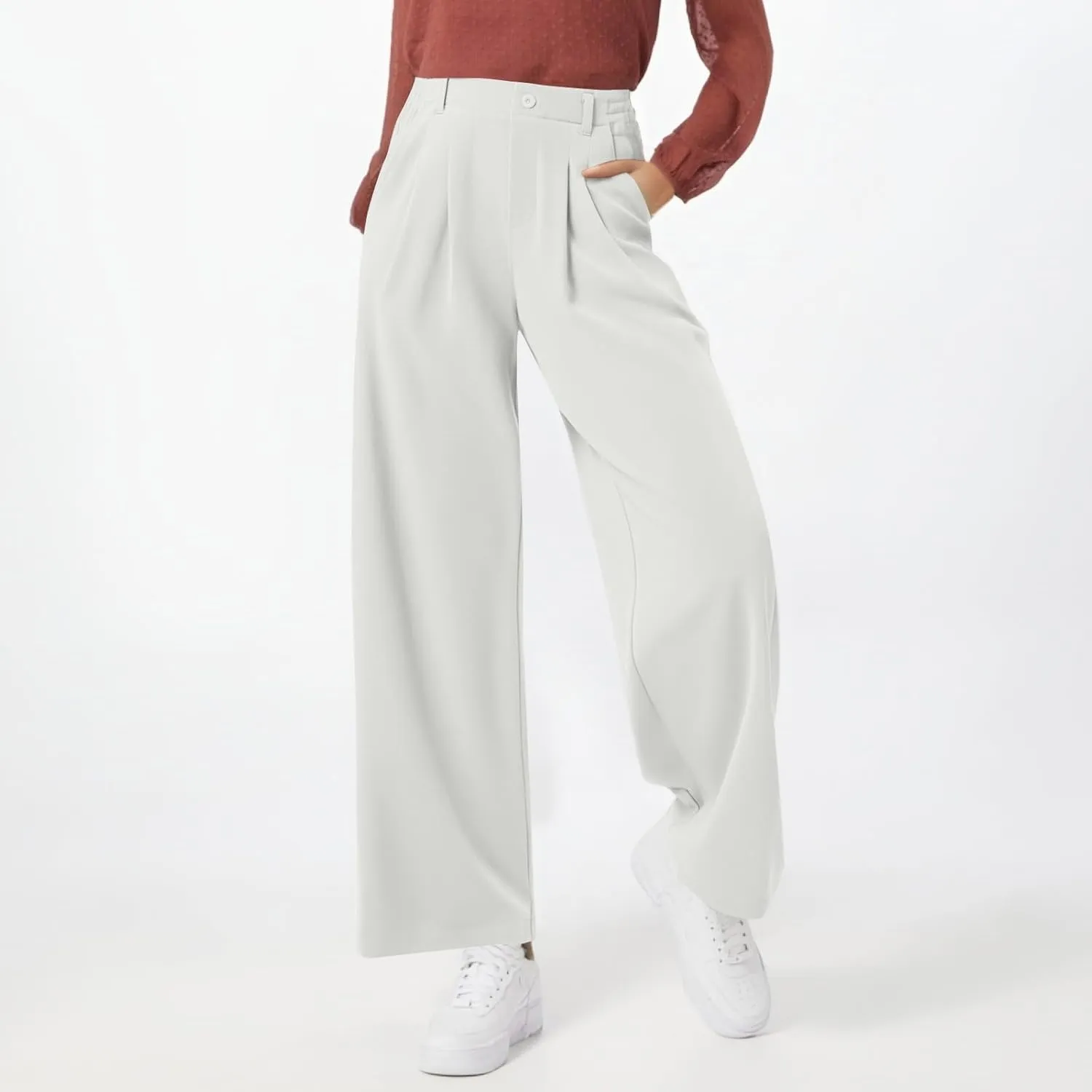 Dress Pants Women Business Casual Button Down Wide Leg Pants Lightweight Dressy Work Chino Pants with Pockets
