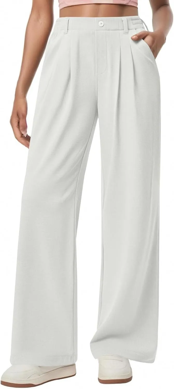 Dress Pants Women Business Casual Button Down Wide Leg Pants Lightweight Dressy Work Chino Pants with Pockets