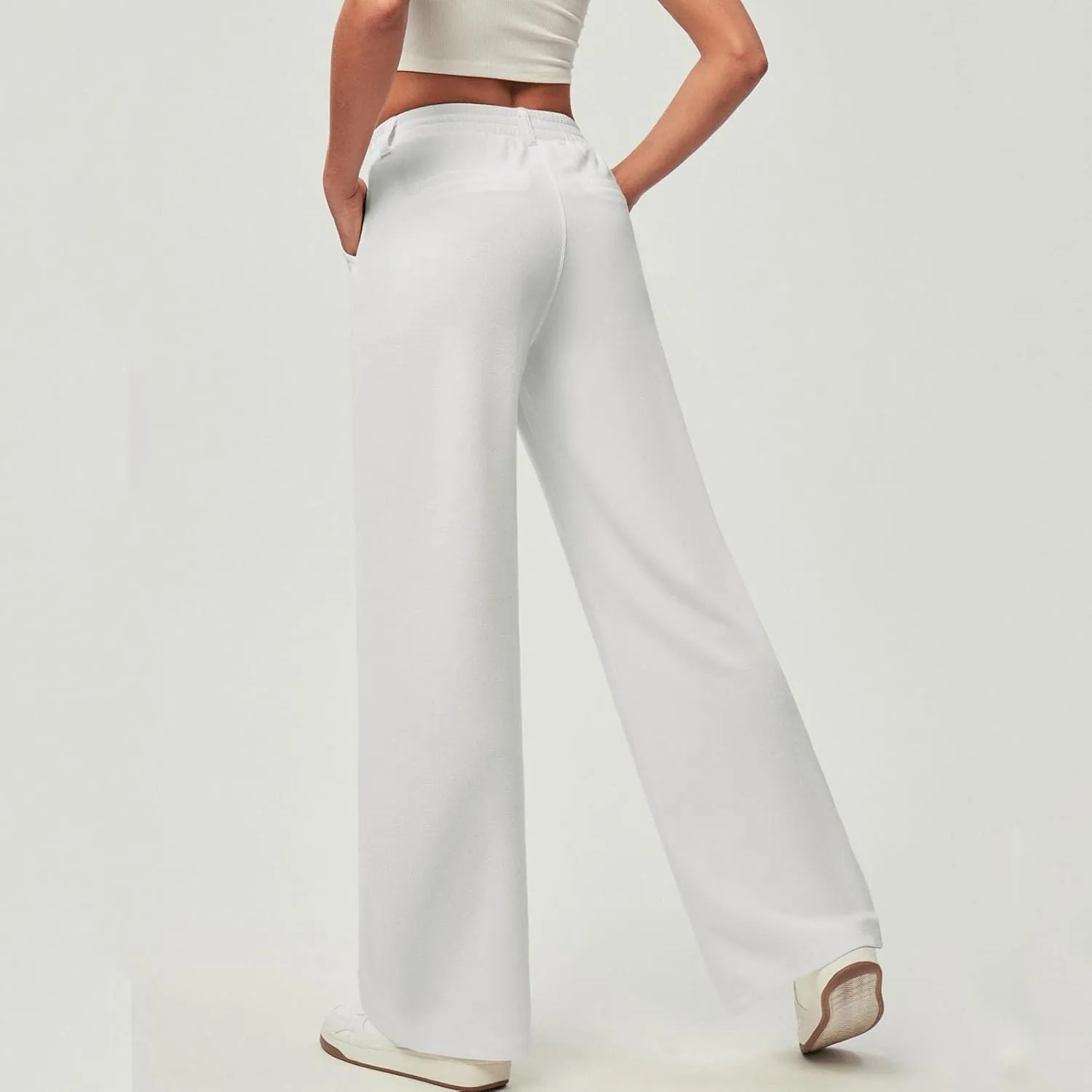 Dress Pants Women Business Casual Button Down Wide Leg Pants Lightweight Dressy Work Chino Pants with Pockets