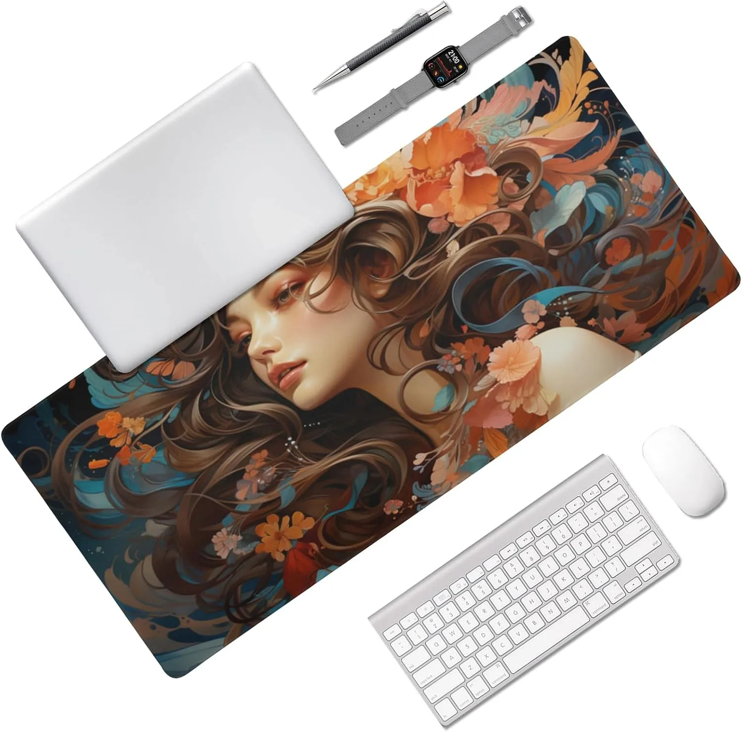 Durable Fountain Pen Design Mouse Pad 35.5 x 16 Inch with Non-Slip Base, Waterproof, Comfortable for Extended Gaming