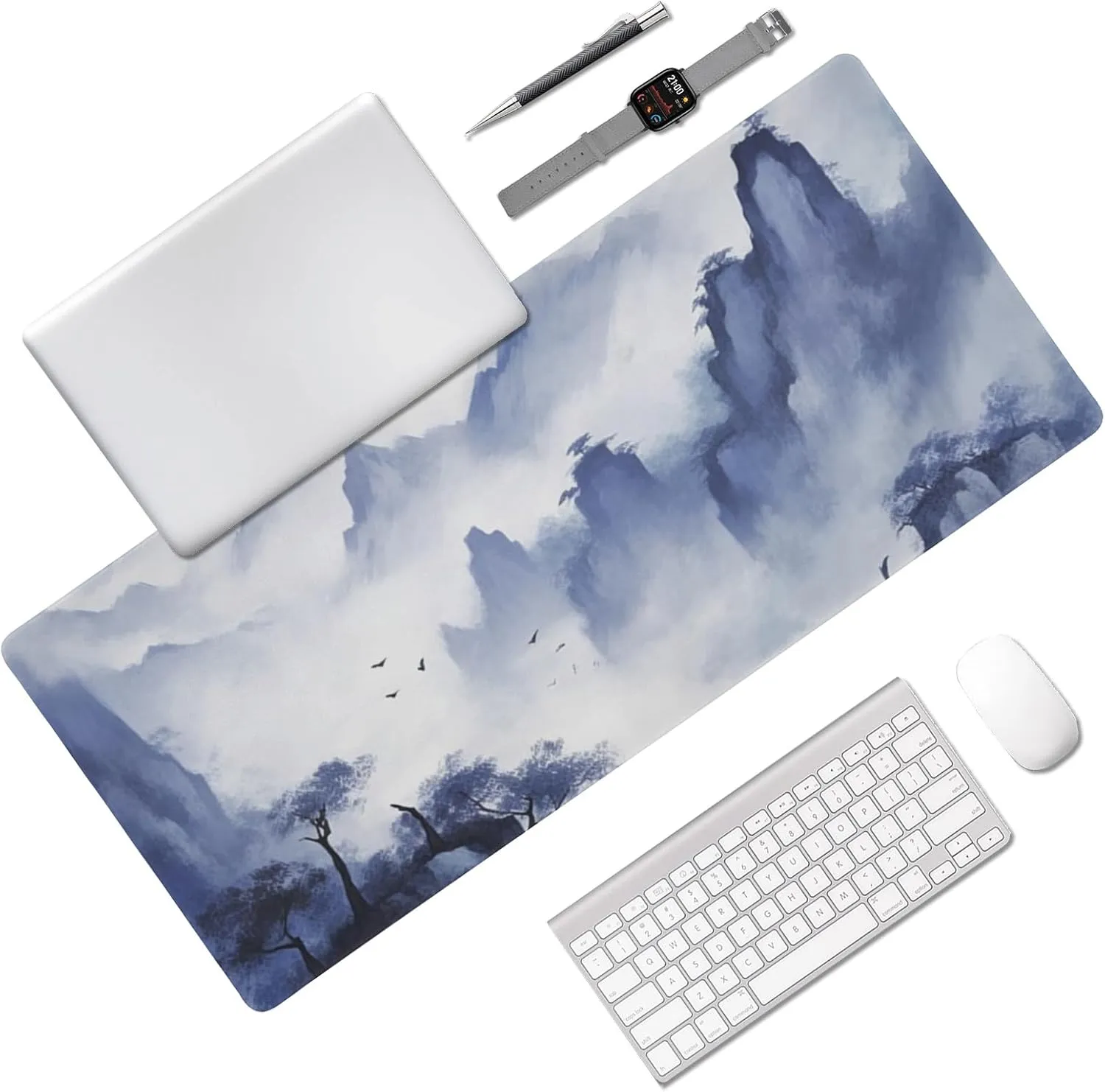 Durable Mountains and Waters Design Mouse Pad 35.5 x 16 Inch with Non-Slip Base, Waterproof, Comfortable for Extended Gaming