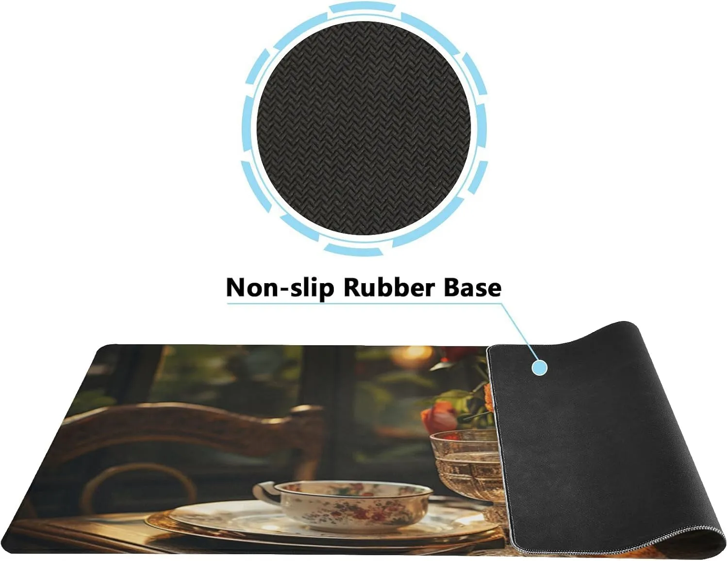 Durable Romantic Dinner Design Mouse Pad 35.5 x 16 Inch with Non-Slip Base, Waterproof, Comfortable for Extended Gaming