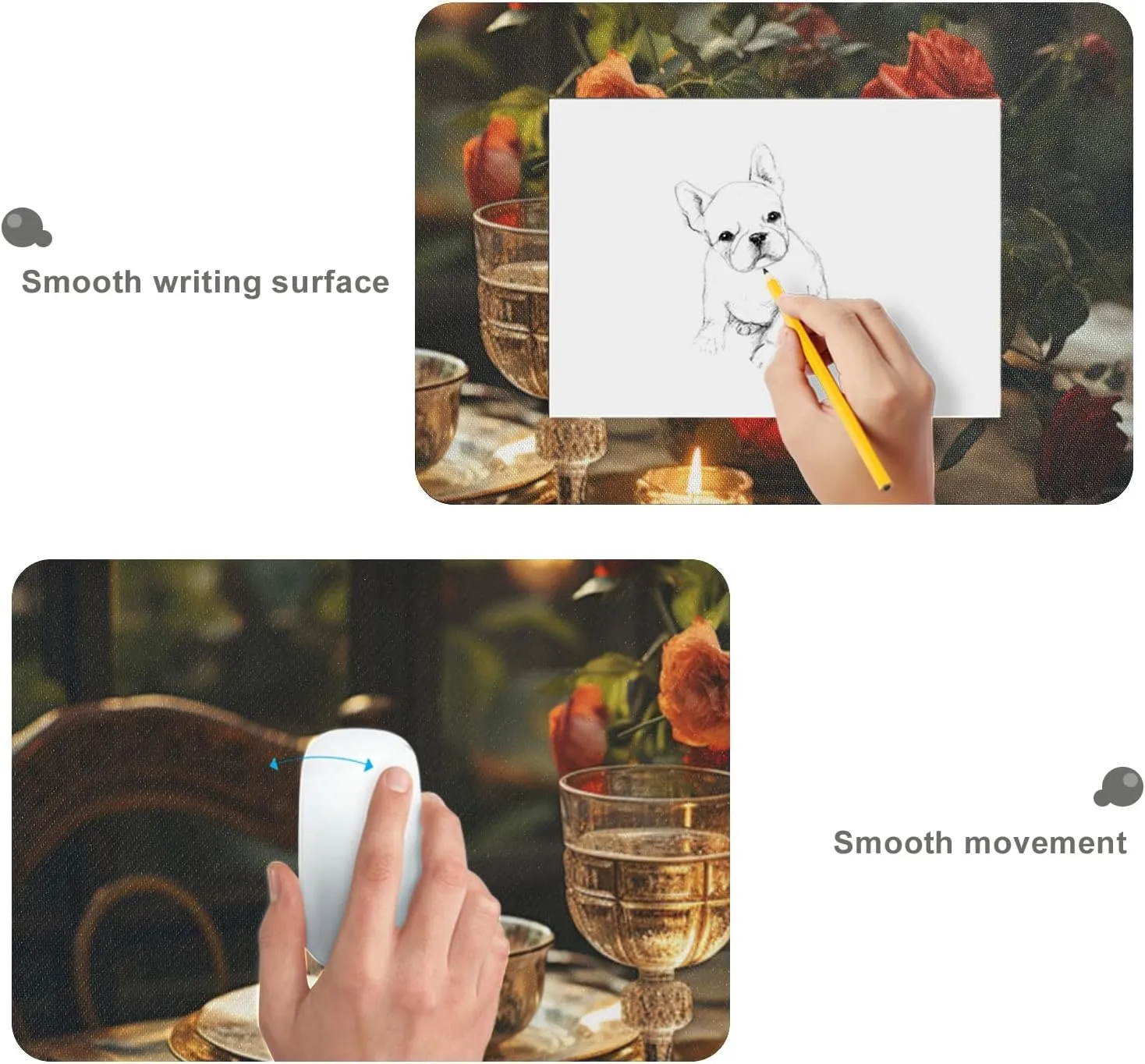 Durable Romantic Dinner Design Mouse Pad 35.5 x 16 Inch with Non-Slip Base, Waterproof, Comfortable for Extended Gaming