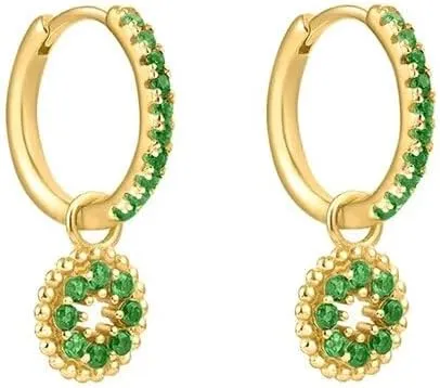E Green Zircon Stud Hoop Drop Dangle Earrings For Women Gold Plated Ear Cuffs Women's Clip Earrings Jewelry 5sss