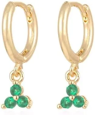 E Green Zircon Stud Hoop Drop Dangle Earrings For Women Gold Plated Ear Cuffs Women's Clip Earrings Jewelry 5sss