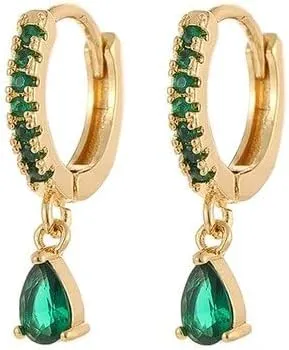 E Green Zircon Stud Hoop Drop Dangle Earrings For Women Gold Plated Ear Cuffs Women's Clip Earrings Jewelry 5sss