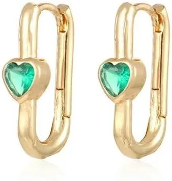 E Green Zircon Stud Hoop Drop Dangle Earrings For Women Gold Plated Ear Cuffs Women's Clip Earrings Jewelry 5sss