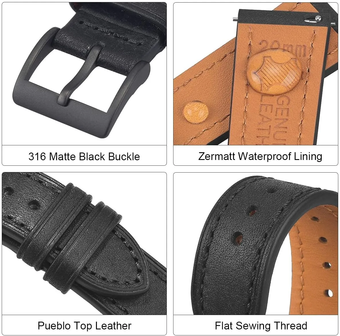 EACHE Quick Release Premium Leather Watch Bands for Men & Women,Italy Top Grain Special Effect Frosted Leather Watch Straps 18mm 20mm 22mm