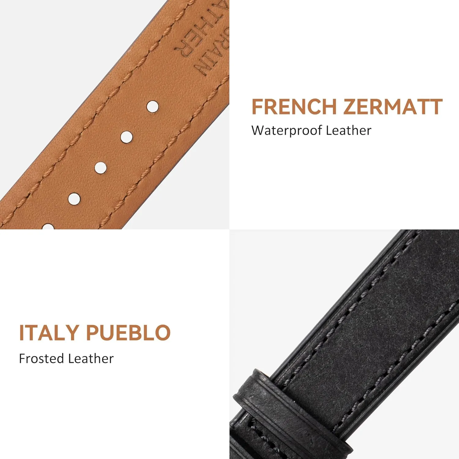 EACHE Quick Release Premium Leather Watch Bands for Men & Women,Italy Top Grain Special Effect Frosted Leather Watch Straps 18mm 20mm 22mm