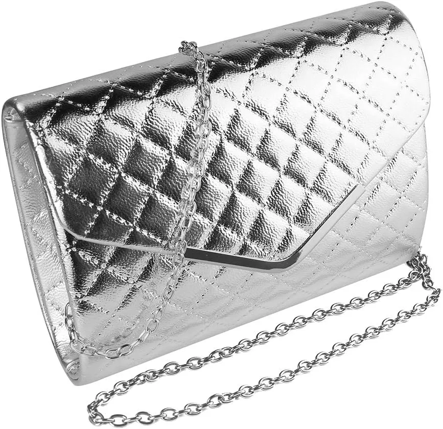 eBigValue Suede Clutch Bags for Women, Evening Prom Purse, Women's Suede Clutch Bridal Shoulder Handbags for Wedding Bridal Cocktail Party Ladies Evening Bag, Silver