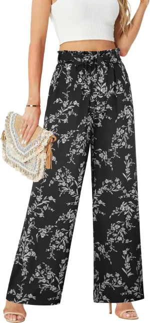 ECOWISH Palazzo Pants for Women Casual 2025 Summer Loose Baggy Wide Leg Flowy High Waisted Polka Dot Trouser with Belt Pocket