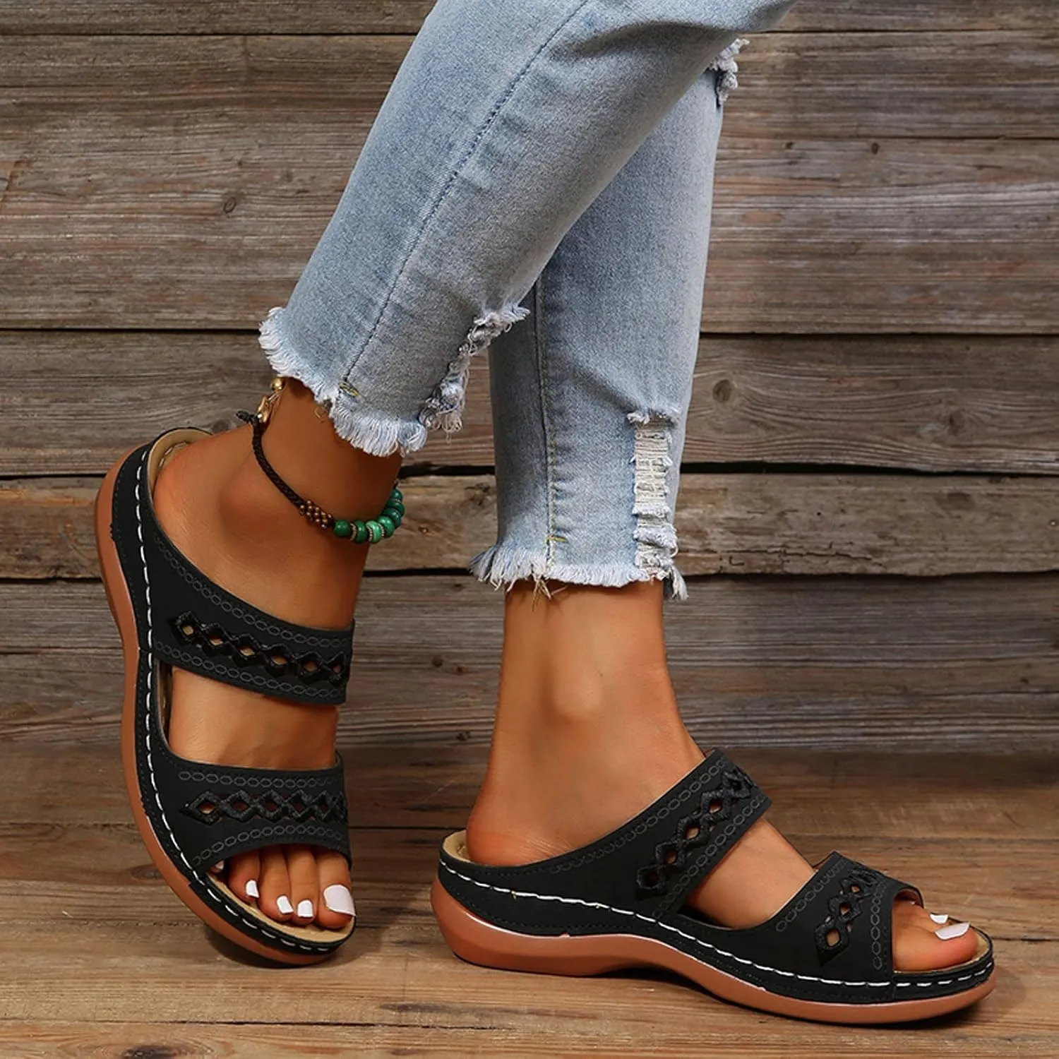 Eduavar Sandals for Women Dressy Summer, Walking Sandals Women Comfort Summer Casual Beach Sandals Slippers with Arch Support