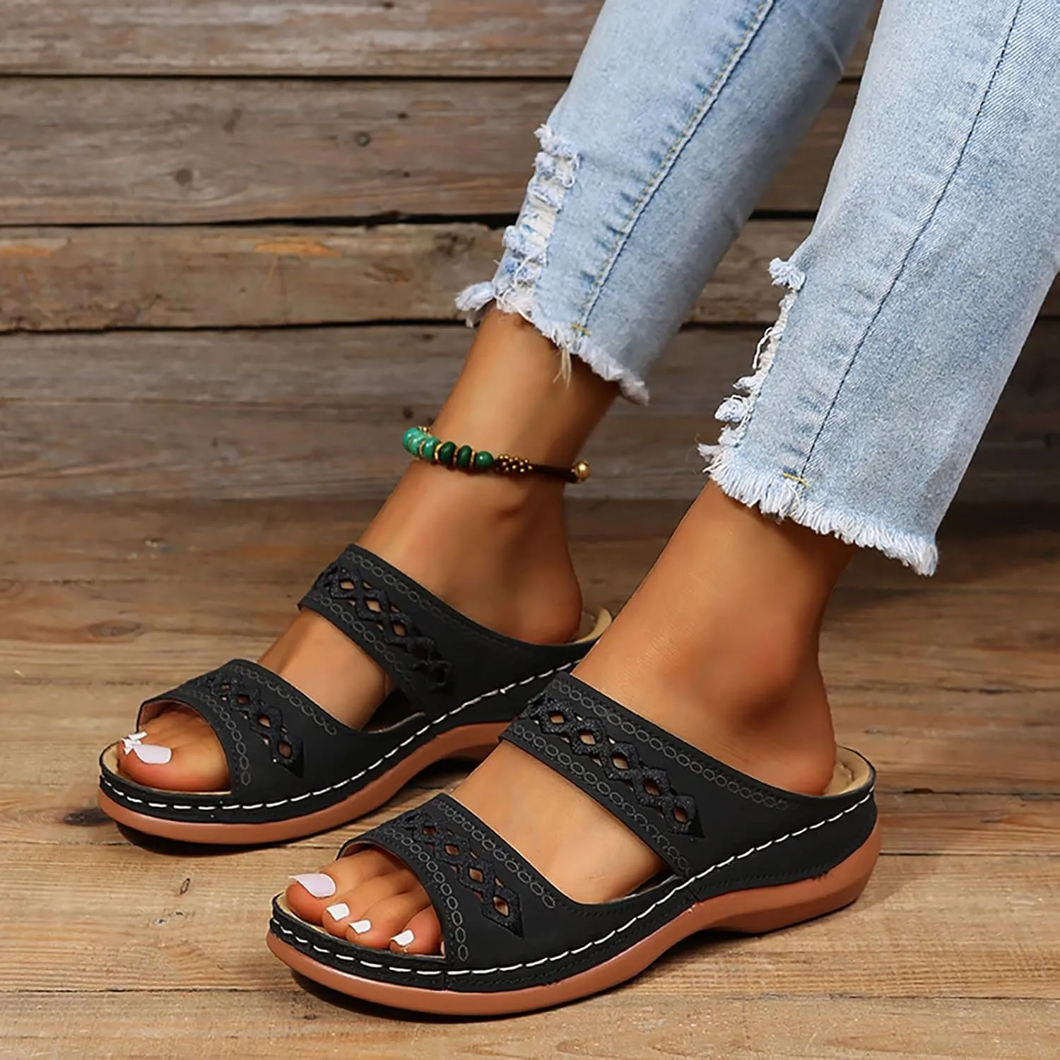 Eduavar Sandals for Women Dressy Summer, Walking Sandals Women Comfort Summer Casual Beach Sandals Slippers with Arch Support