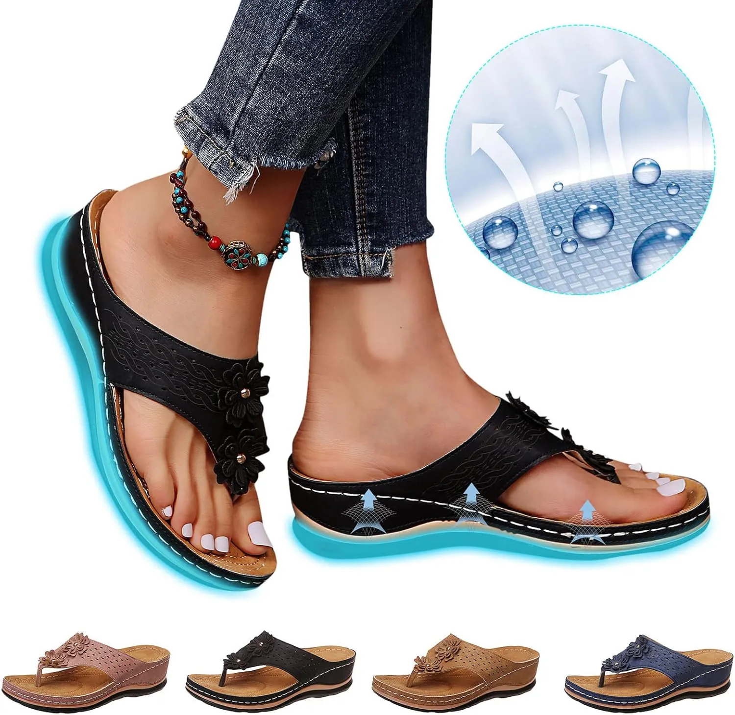 Eduavar Womens Sandals Comfortable, Sandals Women Comfortable Flip Flops with Arch Support Summer Beach Sandals Slippers