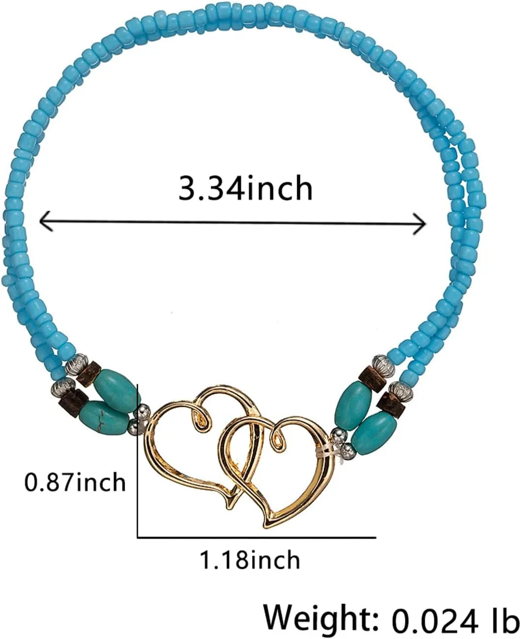 Elastic Beaded Ankle Bracelets for Women Double Heart Layered Stretch Ankle Bracelets Waterproof Dainty Boho Beaded Anklets for Summer Beach Foot Jewelry