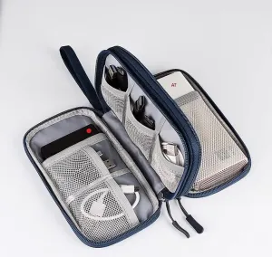 Electronic Organizer, Ultimate Travel Cable Organizer Bag - Double Layer Water-Resistant Portable Carry Case for Electronic, Charger, Power Bank, Flash Drive, Cord, and Phone (Dark Blue)