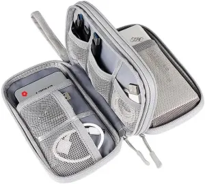 Electronic Organizer, Ultimate Travel Cable Organizer Bag - Double Layer Water-Resistant Portable Carry Case for Electronic, Charger, Power Bank, Flash Drive, Cord, and Phone (Light Grey)