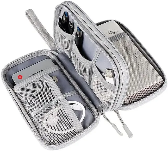 Electronic Organizer, Ultimate Travel Cable Organizer Bag - Double Layer Water-Resistant Portable Carry Case for Electronic, Charger, Power Bank, Flash Drive, Cord, and Phone (Light Grey)