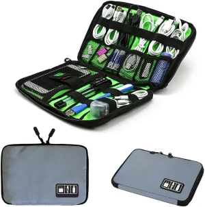 Electronics Organizer Travel bag,Waterproof Portable Cable Cord Bag Organizer,Travel Gear Carry Bag for Cables External Flash Drive Mouse Memory Card Power Bank and More (M, Grey)