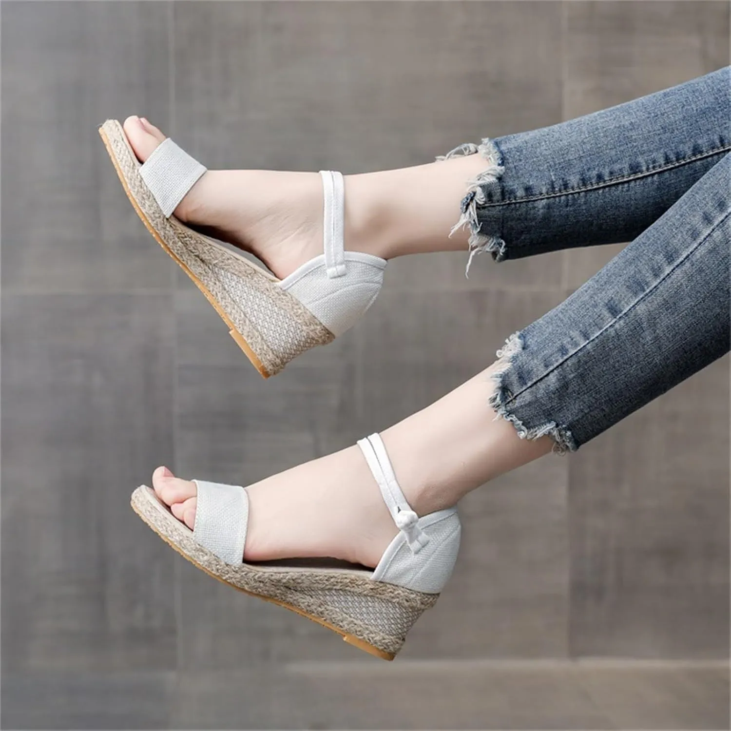 Espadrilles Wedges For Women Open Toe Low Heel Beach Sandals Slip On Ankle Strap Dress Shoes Fashion Platform Boho Sandals