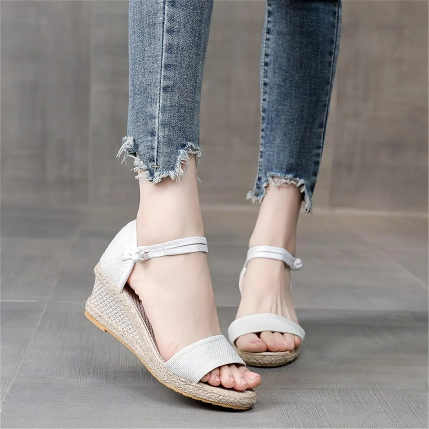 Espadrilles Wedges For Women Open Toe Low Heel Beach Sandals Slip On Ankle Strap Dress Shoes Fashion Platform Boho Sandals
