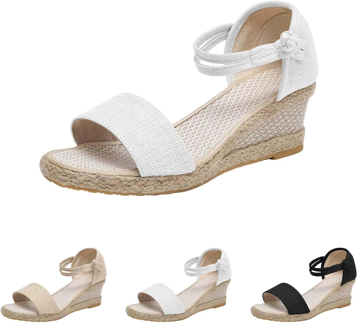 Espadrilles Wedges For Women Open Toe Low Heel Beach Sandals Slip On Ankle Strap Dress Shoes Fashion Platform Boho Sandals