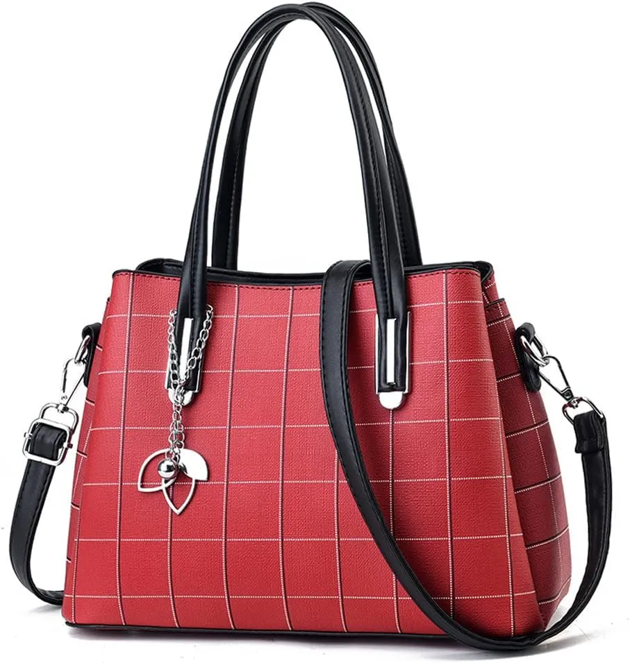 Fashion Handbags for Women Faux Leather Satchel Bag Medium Tote Bags Shoulder Bag Top Handle Lattice Texture Purses