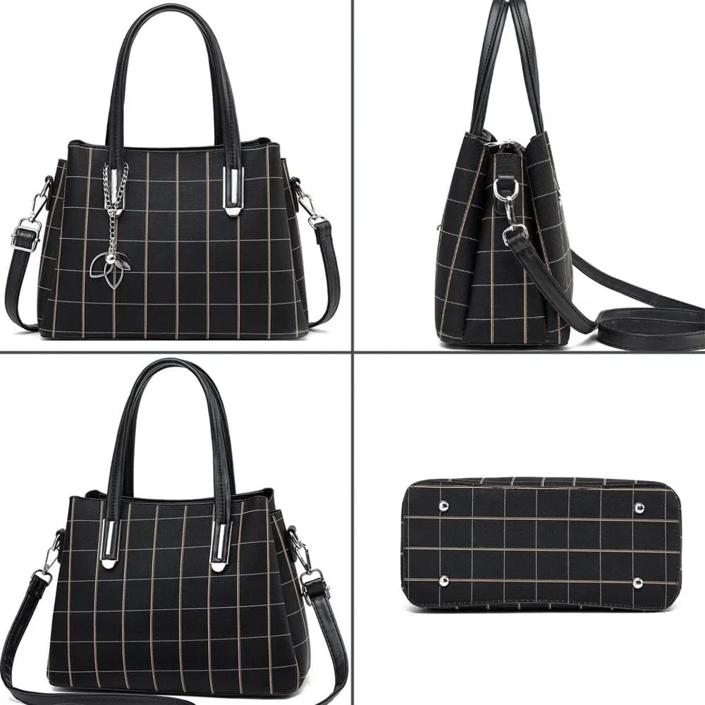 Fashion Handbags for Women Faux Leather Satchel Bag Medium Tote Bags Shoulder Bag Top Handle Lattice Texture Purses
