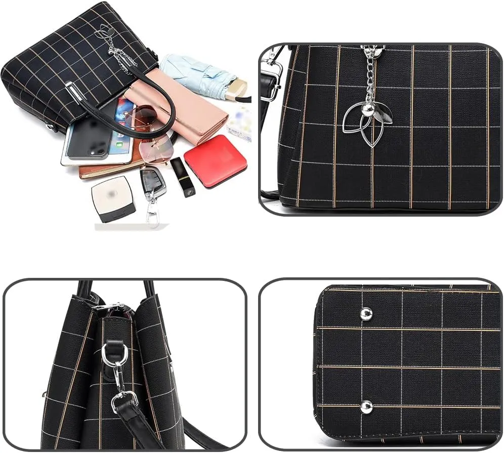Fashion Handbags for Women Faux Leather Satchel Bag Medium Tote Bags Shoulder Bag Top Handle Lattice Texture Purses