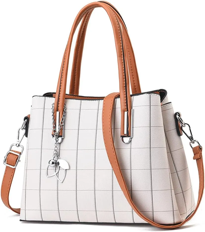 Fashion Handbags for Women Faux Leather Satchel Bag Medium Tote Bags Shoulder Bag Top Handle Lattice Texture Purses