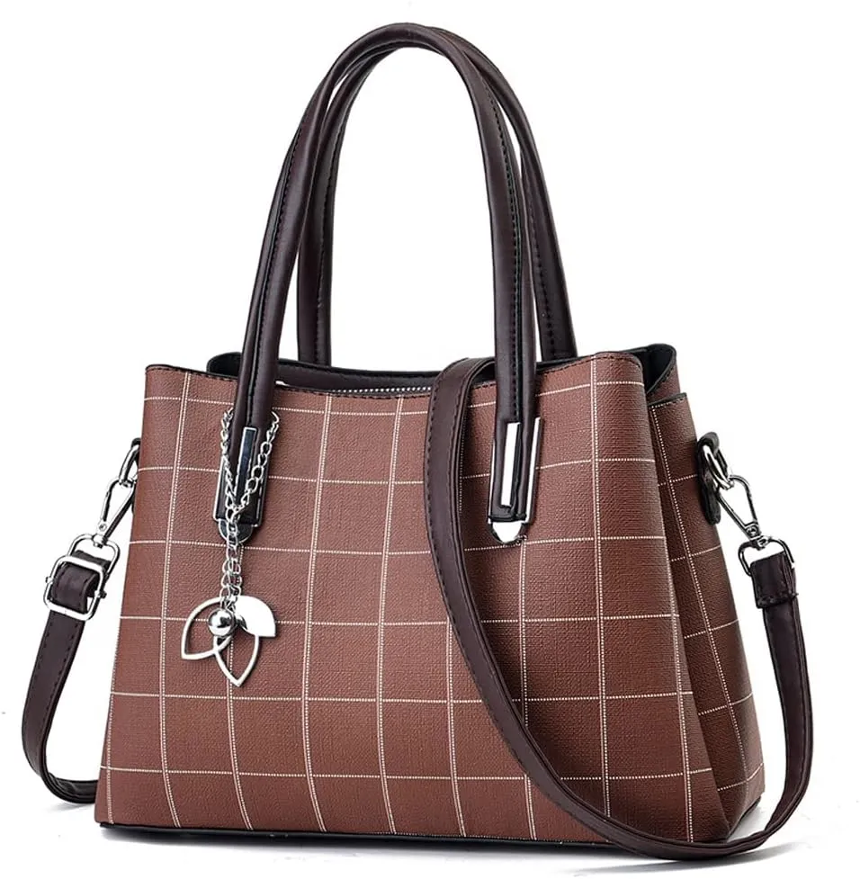 Fashion Handbags for Women Faux Leather Satchel Bag Medium Tote Bags Shoulder Bag Top Handle Lattice Texture Purses