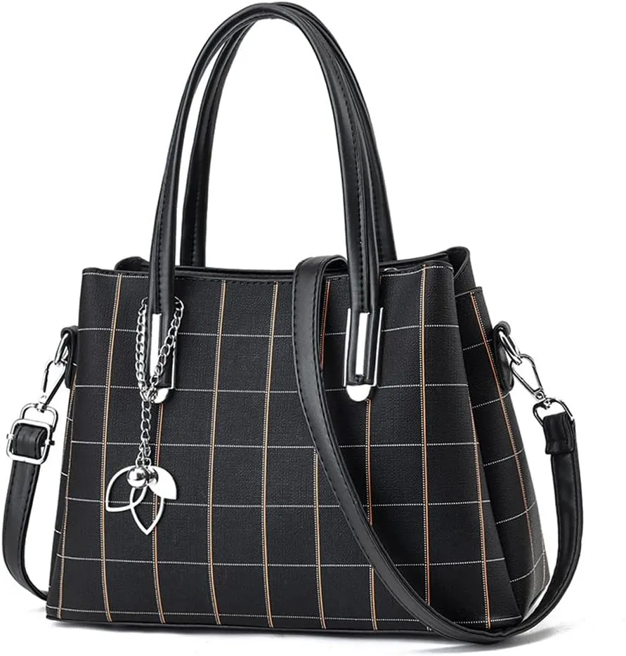 Fashion Handbags for Women Faux Leather Satchel Bag Medium Tote Bags Shoulder Bag Top Handle Lattice Texture Purses