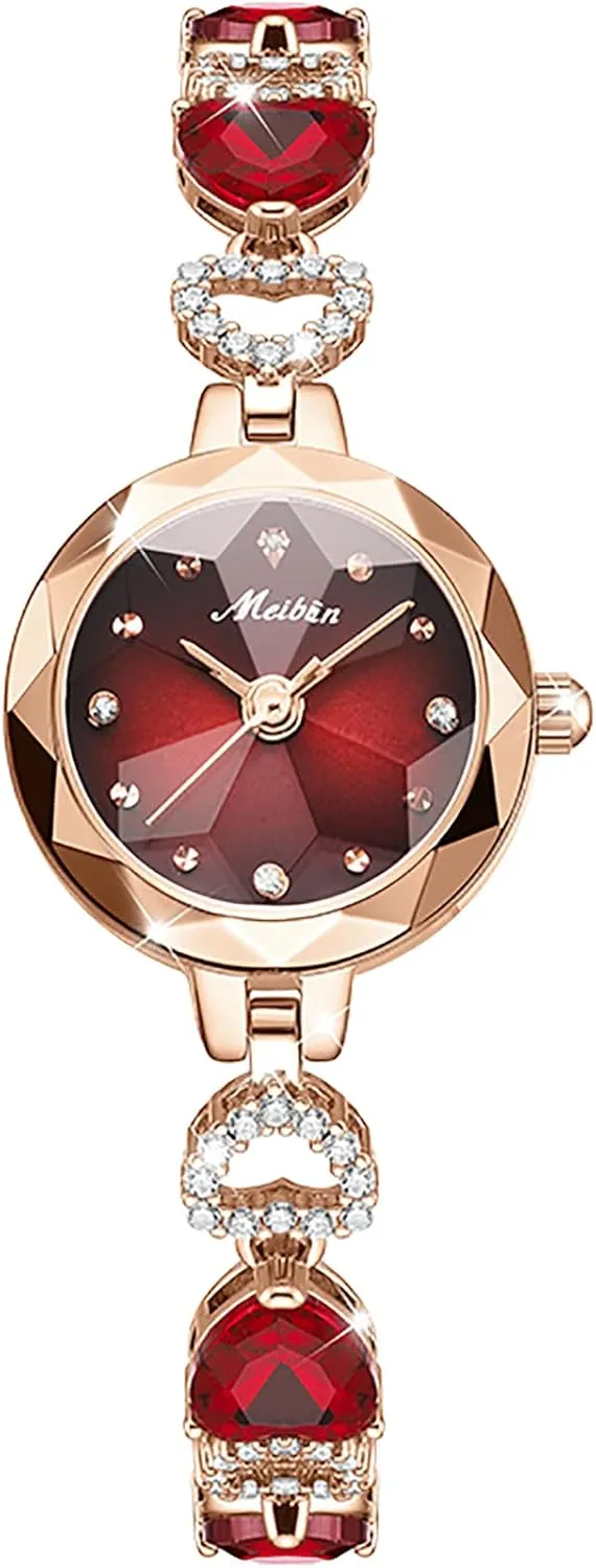 Fashion Jewelry Womens Watch Bracelet Watch for Women Rose Gold Strap with Ruby Crystal for Wife Girlfriend or Mothers Idea Gift for Special Womens in Life (Rubby)