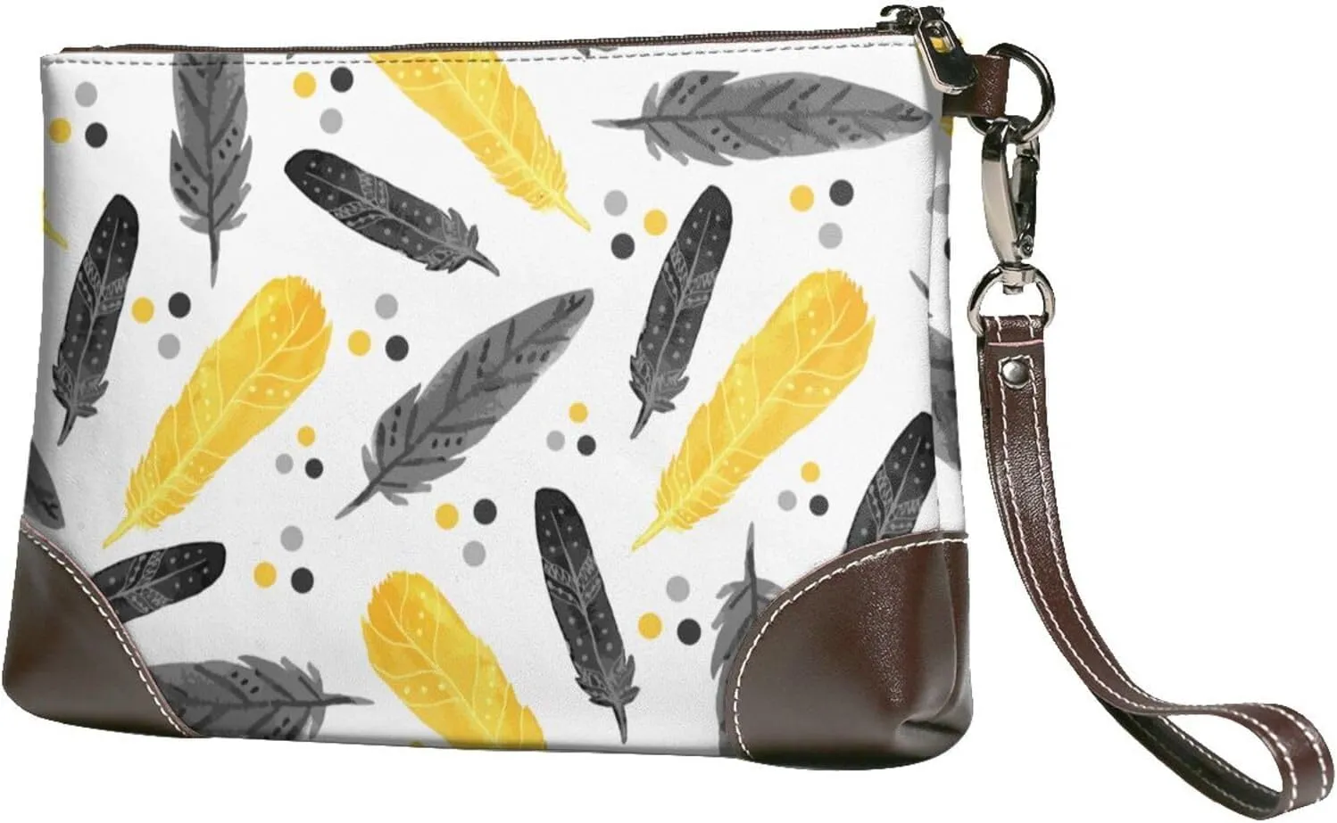 Feathers Texture Textile Women Leather Clutch Bag Wristlet Handbags Purses Evening Bag Clutch Purse