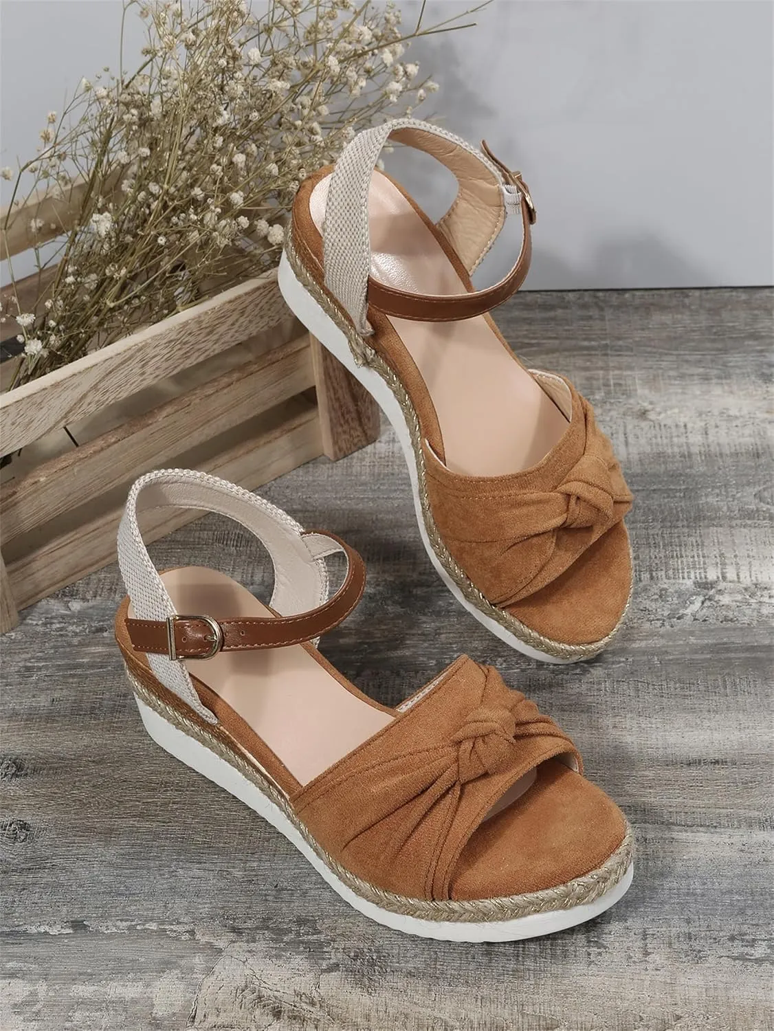 FFMA Sandals for Women Summer Orthopedic Platform Wedge Sandals Flat 2023 Open Toe Ankle Strap Espadrilles Sandals Casual Strappy Slip on Sandals Beach Boho Sandals