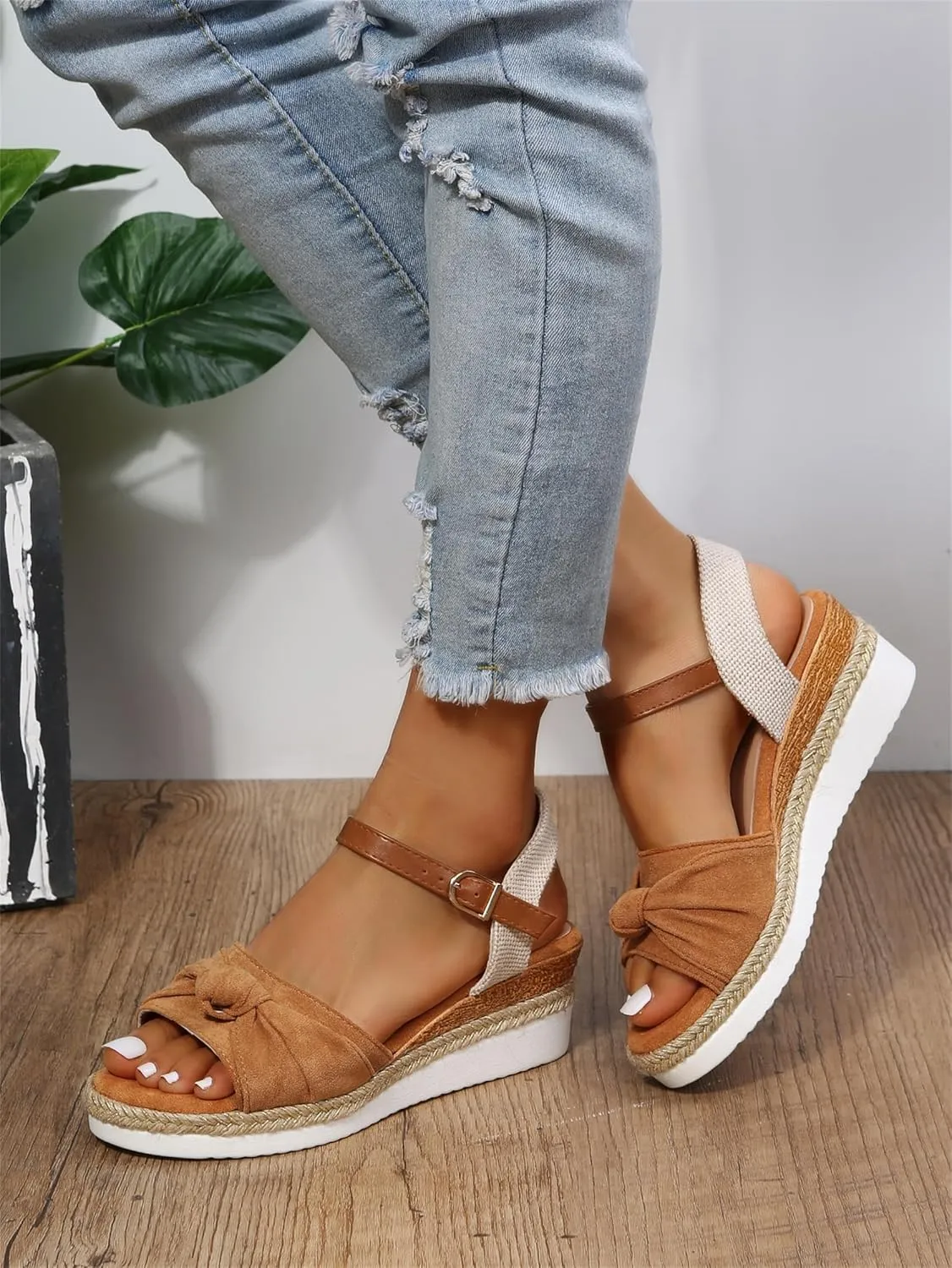 FFMA Sandals for Women Summer Orthopedic Platform Wedge Sandals Flat 2023 Open Toe Ankle Strap Espadrilles Sandals Casual Strappy Slip on Sandals Beach Boho Sandals