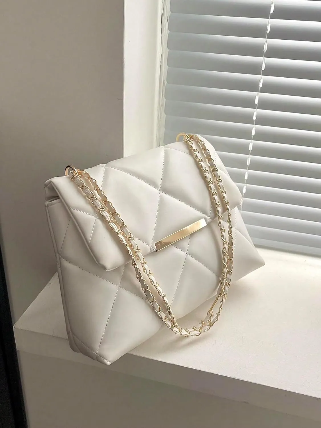 Floerns Women's Quilted Tote Bag Square Bag Leather Clutch Purse Flap Shoulder Bag