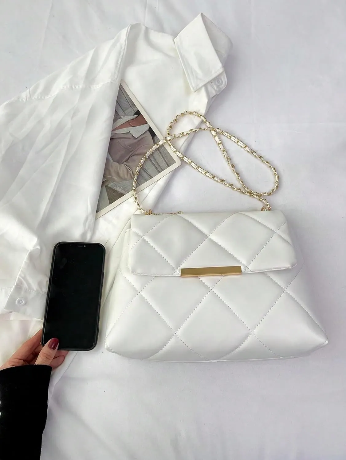 Floerns Women's Quilted Tote Bag Square Bag Leather Clutch Purse Flap Shoulder Bag