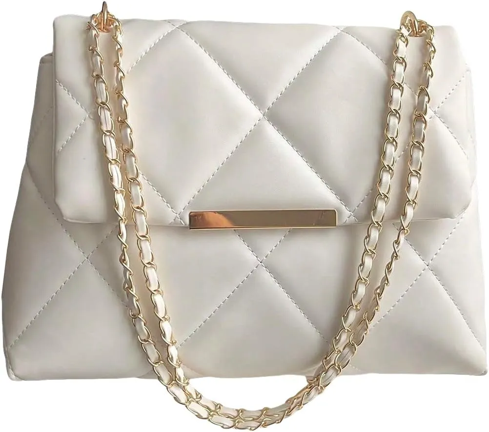 Floerns Women's Quilted Tote Bag Square Bag Leather Clutch Purse Flap Shoulder Bag