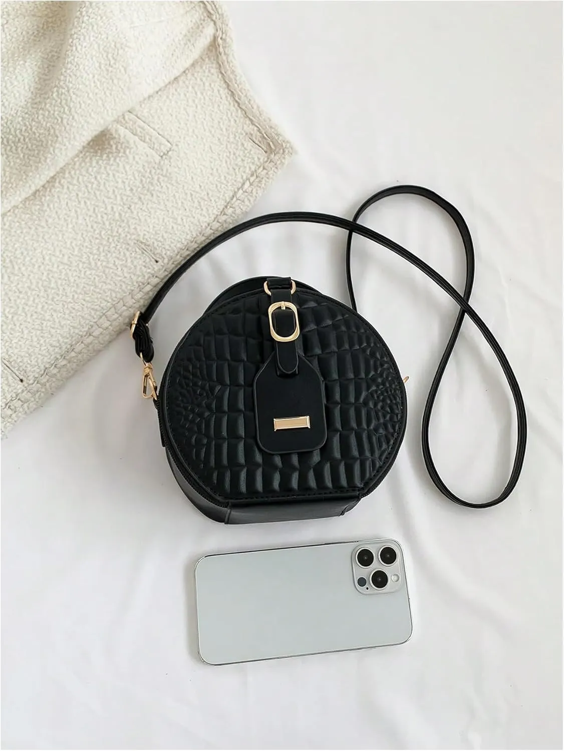 Floerns Women's Small Crossbody Bag Round Bag Crocodile Leather Circle Handbag