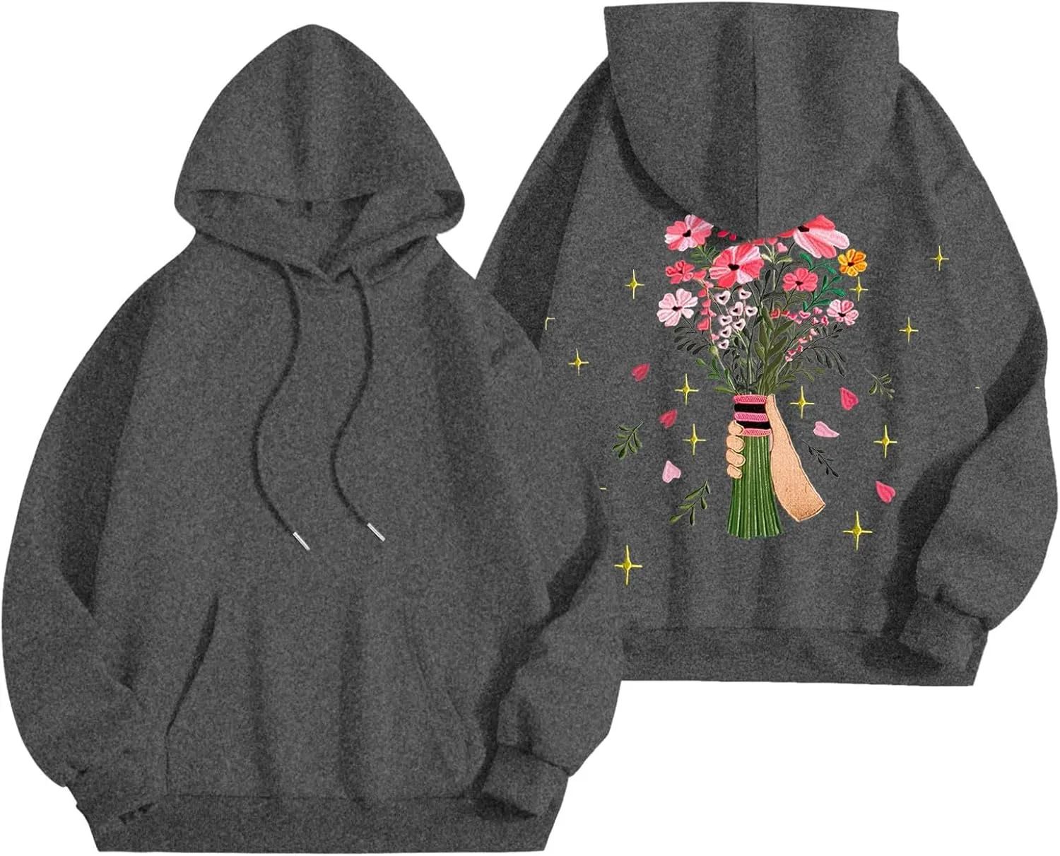 Floral Graphic Hoodies Womens Coquette Oversized Sweatshirts for Teen Girls Y2k Hoodies Cute Fleece Pullover Sweater