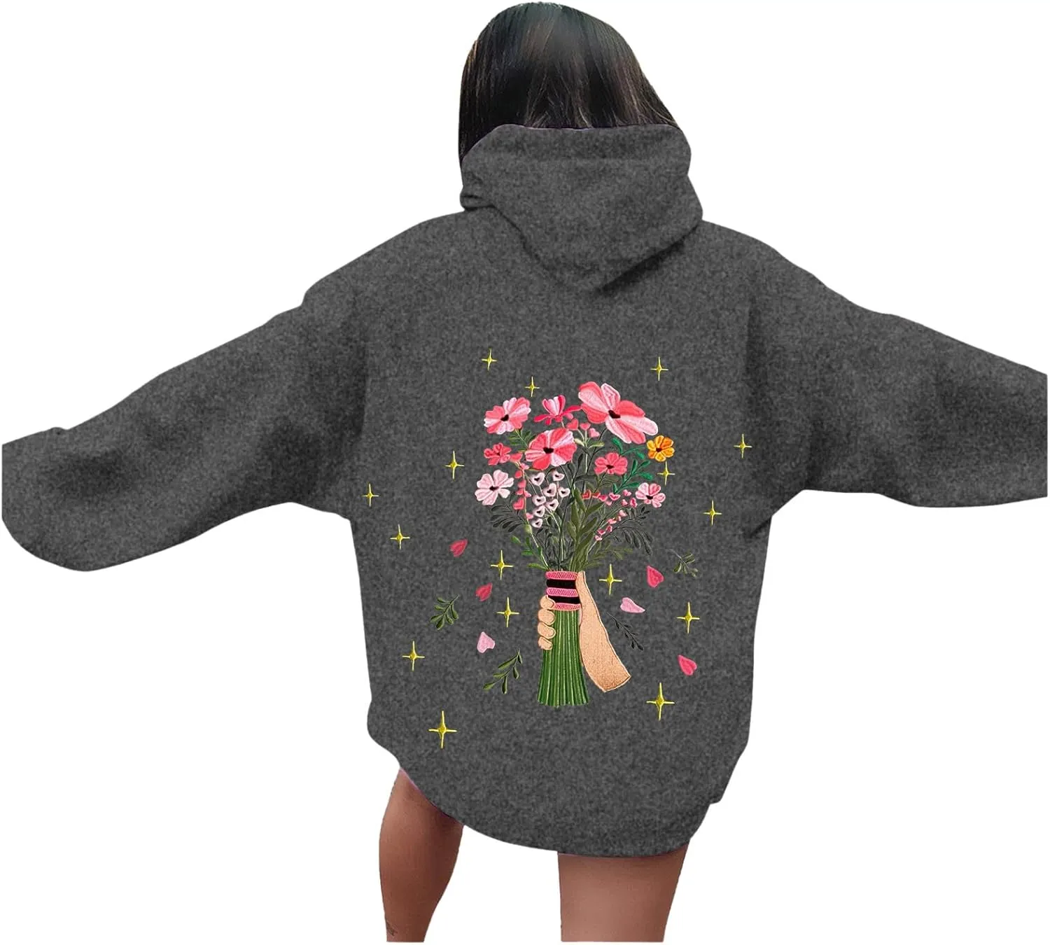 Floral Graphic Hoodies Womens Coquette Oversized Sweatshirts for Teen Girls Y2k Hoodies Cute Fleece Pullover Sweater