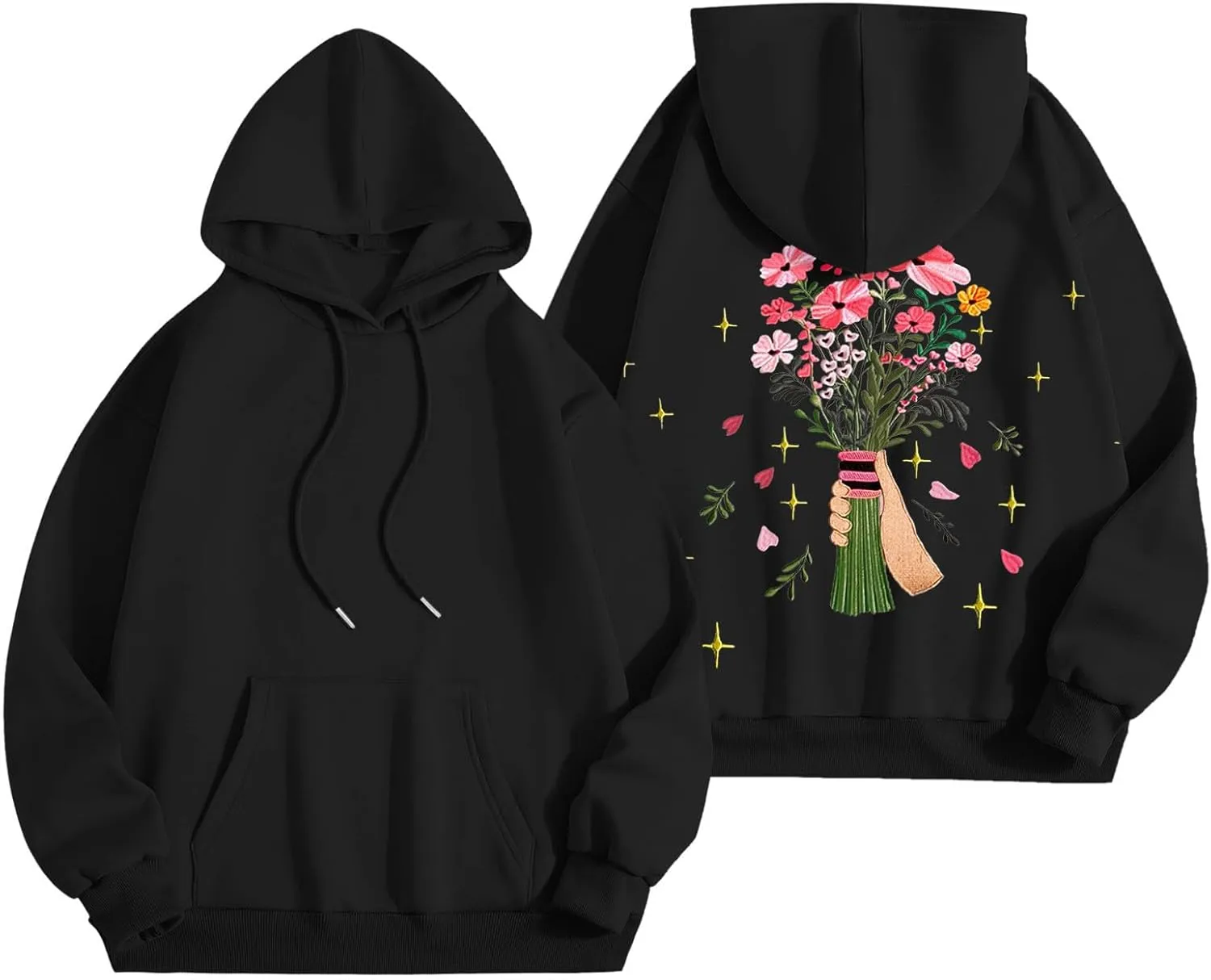 Floral Graphic Hoodies Womens Coquette Oversized Sweatshirts for Teen Girls Y2k Hoodies Cute Fleece Pullover Sweater