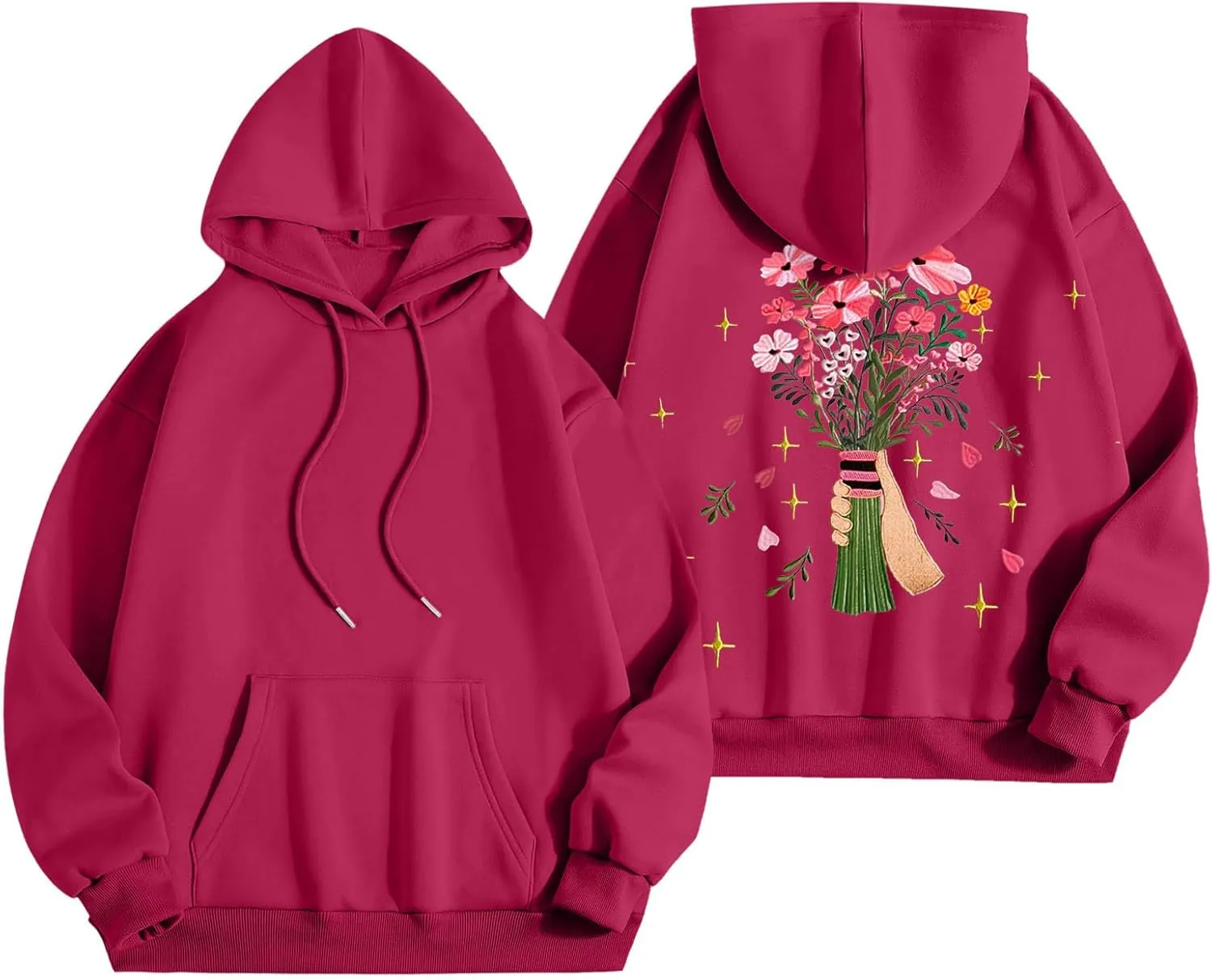 Floral Graphic Hoodies Womens Coquette Oversized Sweatshirts for Teen Girls Y2k Hoodies Cute Fleece Pullover Sweater