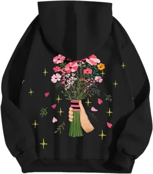 Floral Graphic Hoodies Womens Coquette Oversized Sweatshirts for Teen Girls Y2k Hoodies Cute Fleece Pullover Sweater