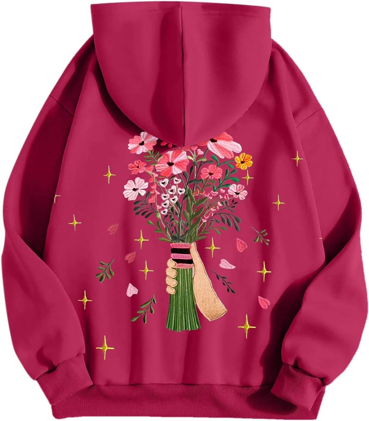 Floral Graphic Hoodies Womens Coquette Oversized Sweatshirts for Teen Girls Y2k Hoodies Cute Fleece Pullover Sweater